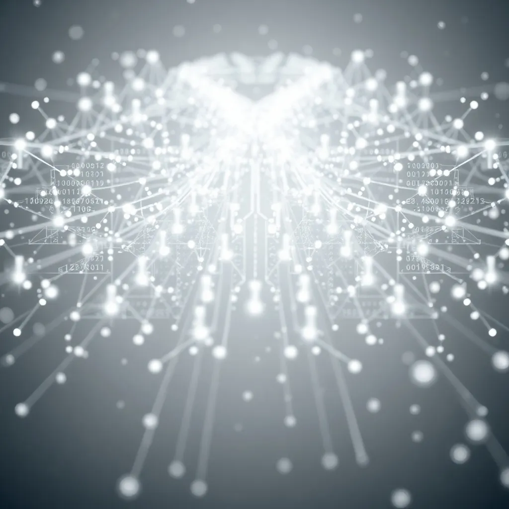 Abstract high-tech visualization of data points and algorith
